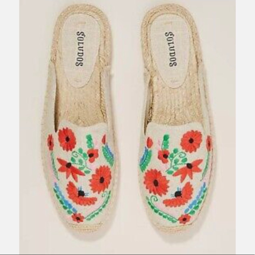 Soludos ‘Ibiza’ floral embroidered espadrille mule slide sandal, size 7.5